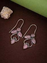 Silver Oxydised finish Drop Earring with Pink AD Stone