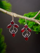 Silver Oxydised finish Drop Earring with glass stone