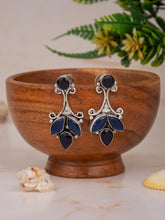 Silver Oxidised finish drop Earring with AD stone Blue