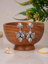 Silver Oxidised finish drop Earring with AD stone White