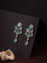 Silver Oxydised finish Studs with Mint AD stones