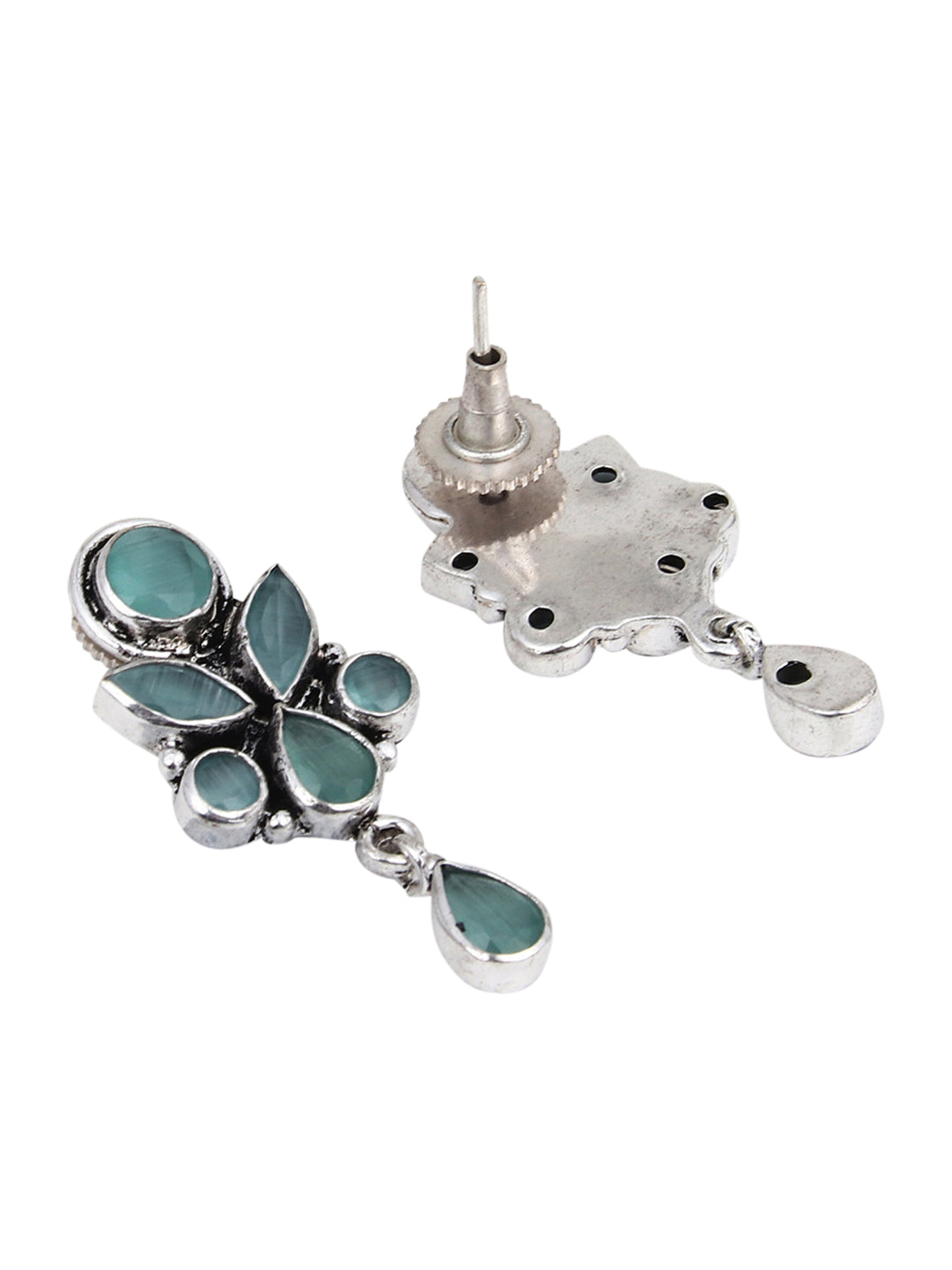 Silver Oxydised finish Studs with Mint AD stones
