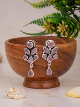 Silver Oxydised finish Studs with Pink AD stones