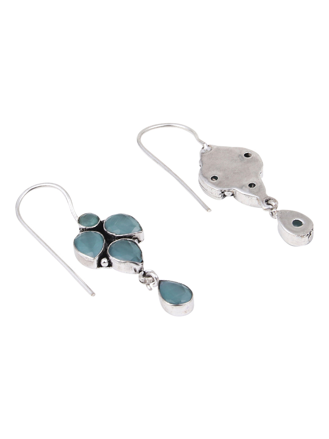 Silver Oxydised finish drop Earring with Mint AD stone