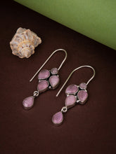 Silver Oxydised finish drop Earring with Pink AD stone