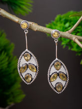 Silver Oxydised finish Leaf shaped Yellow drop earring