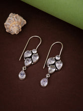 Silver Oxidised finish drop Earring with White AD stone