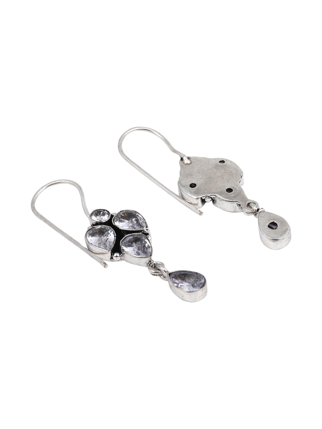 Silver Oxidised finish drop Earring with White AD stone