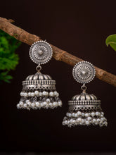 Self Engraved Jhumka with pearl drops
