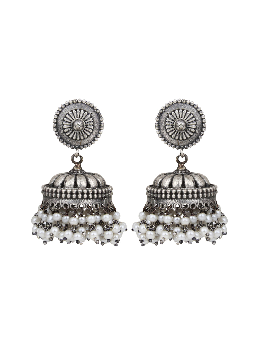 Self Engraved Jhumka with pearl drops