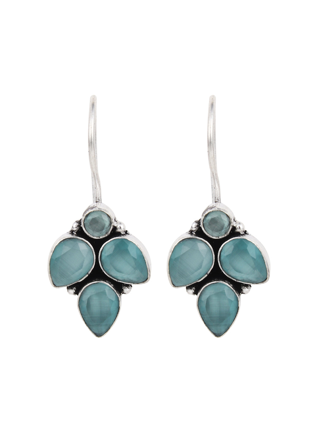Silver Oxidised finish Mint stone work drop earring