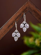 Silver Oxidised finish White stone work drop earring
