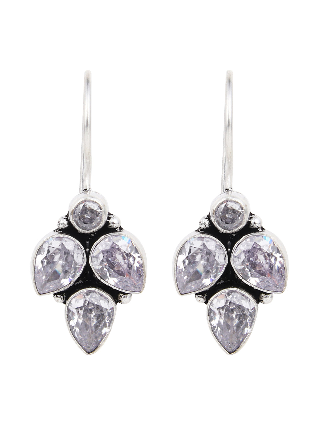 Silver Oxidised finish White stone work drop earring