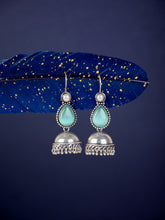 Contemporary drop Jhumka with Monalisa stone Green