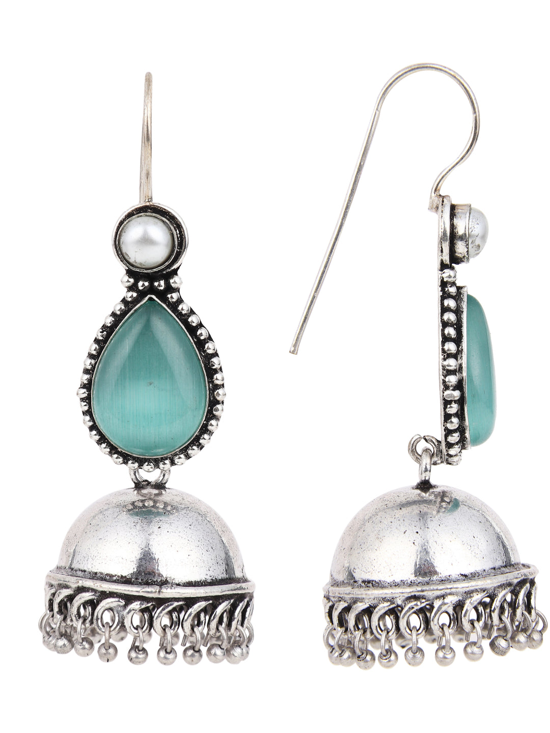 Contemporary drop Jhumka with Monalisa stone Green