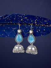 Contemporary drop Jhumka with Monalisa stone Blue