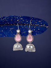 Contemporary drop Jhumka with Monalisa stone Pink