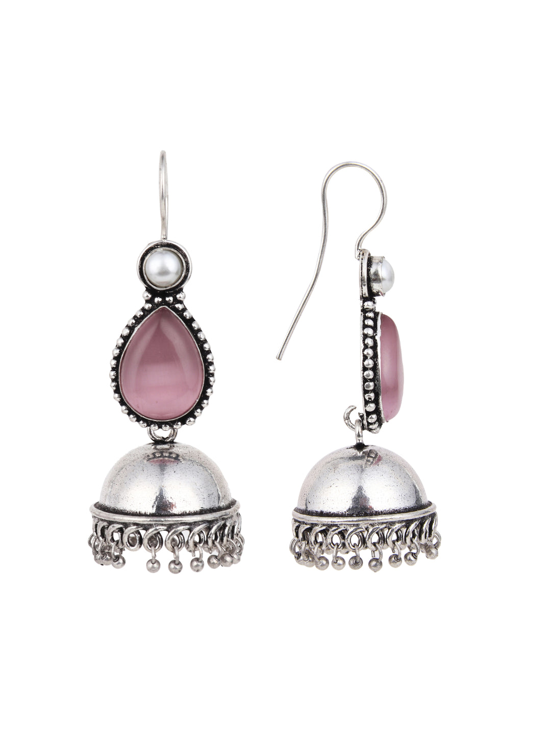 Contemporary drop Jhumka with Monalisa stone Pink