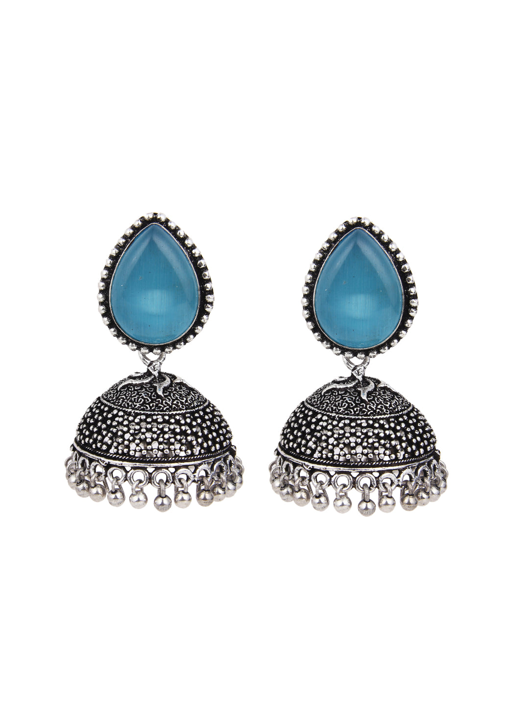 Contemporary Jhumka with Monalisa Stone - Blue