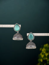 Contemporary Jhumka with Monalisa Stone - Mint