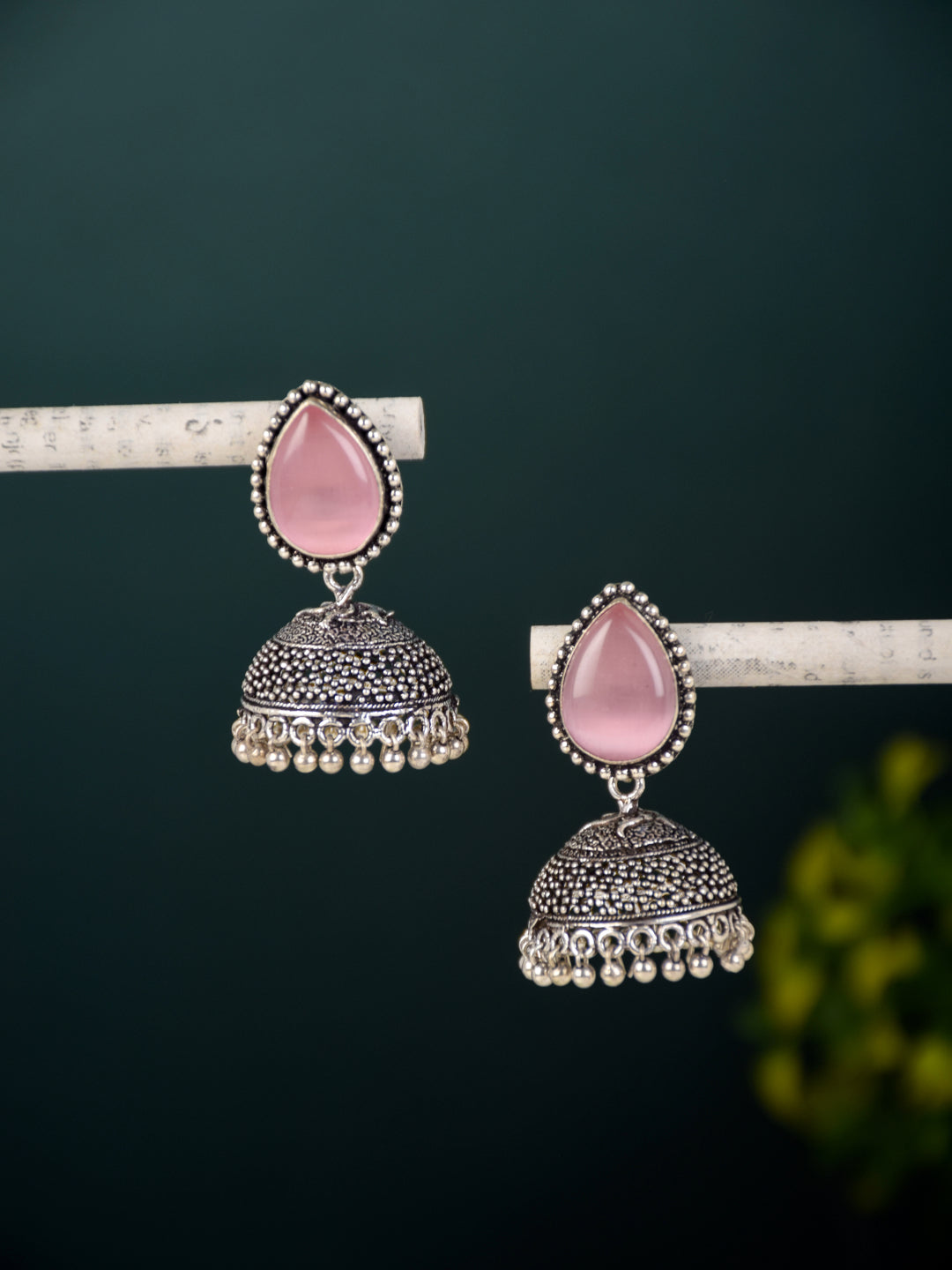 Contemporary Jhumka with Monalisa Stone - Pink