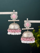Matt Silver Contemporary Jhumka Pink