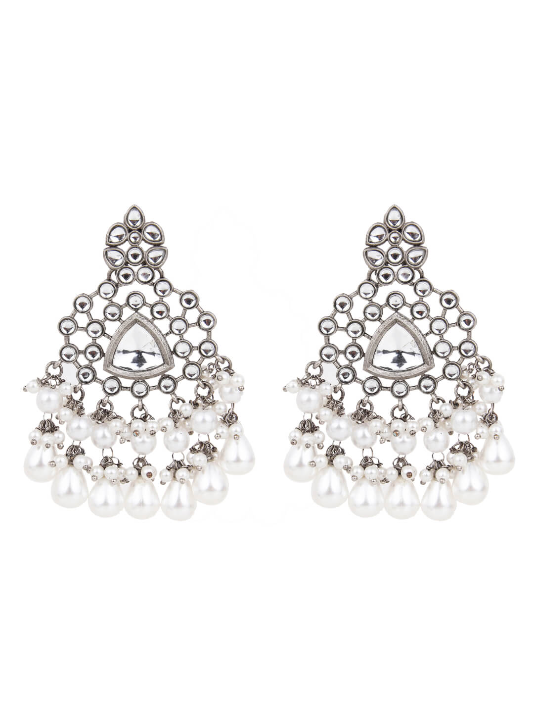 Silver Oxydised finish kundan Chandbali White