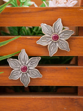 Flower Shaped Stud Earring with Red stone