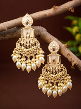 Gold-Plated Chandbali Earrings with Kundan & Artificial Pearl Drops
