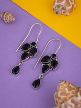 Silver Oxydised finish drop Earring with Blue AD stone