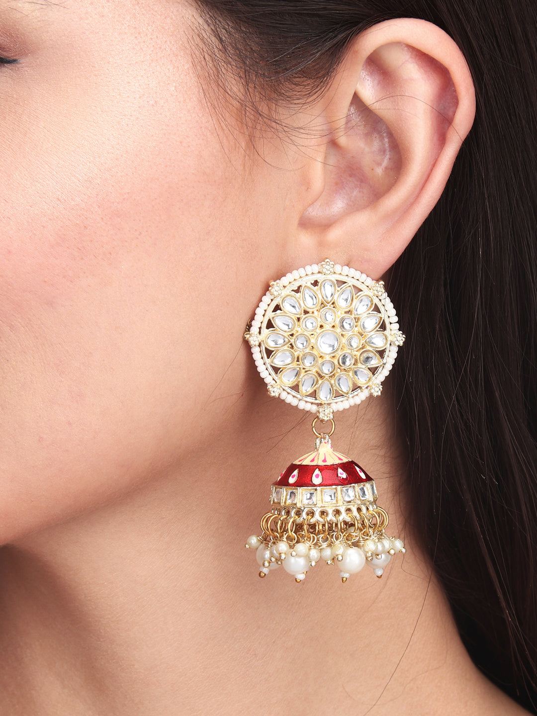 Gold plated kundan & Meenakari Jhumka Earring
