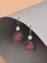 Silver Oxydised Pink drop earring