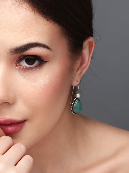 Silver Oxydised Mint drop earring