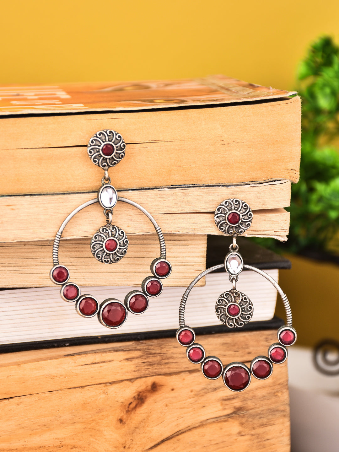 Silver Oxydised plated Circular Drop Earring