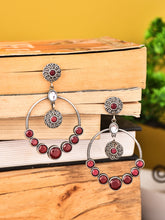Silver Oxydised plated Circular Drop Earring