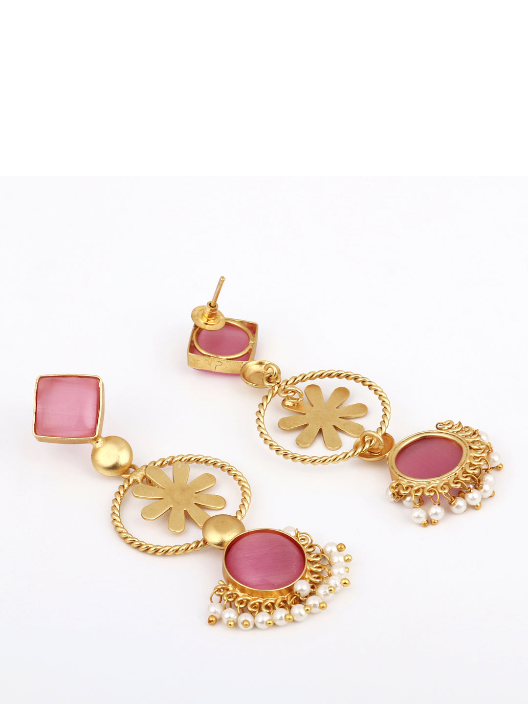Gold-Plated Three-Tier Geometric Drop Earrings