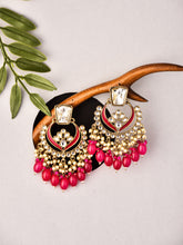 Gold plated kundan & Meenakari Chandbali Earring PINK