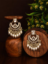 Gold plated kundan & Meenakari Chandbali Earring White