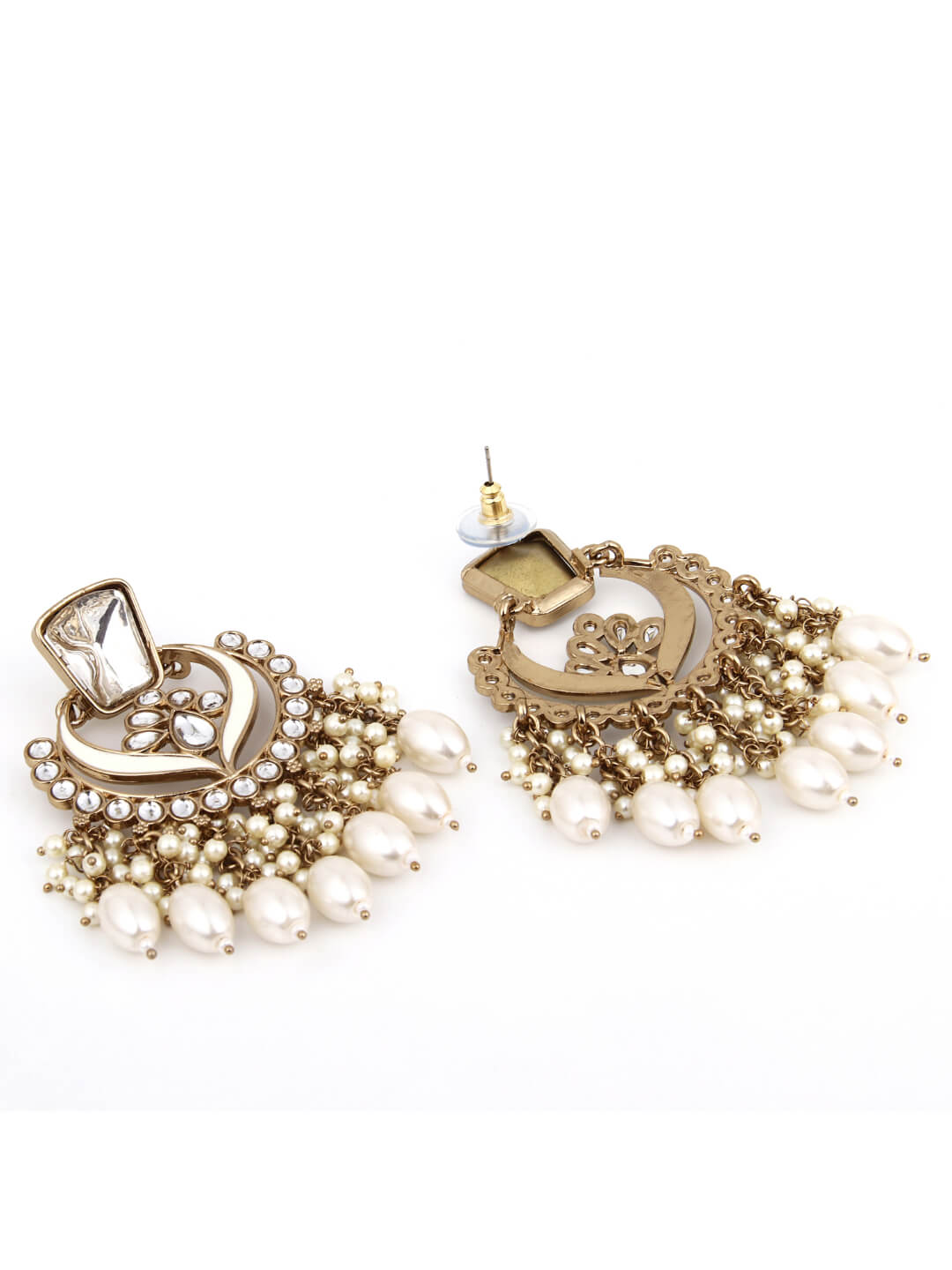 Gold plated kundan & Meenakari Chandbali Earring White