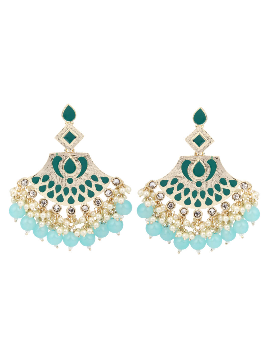 Gold plated kundan & Meenakari Chandbali Earring Blue