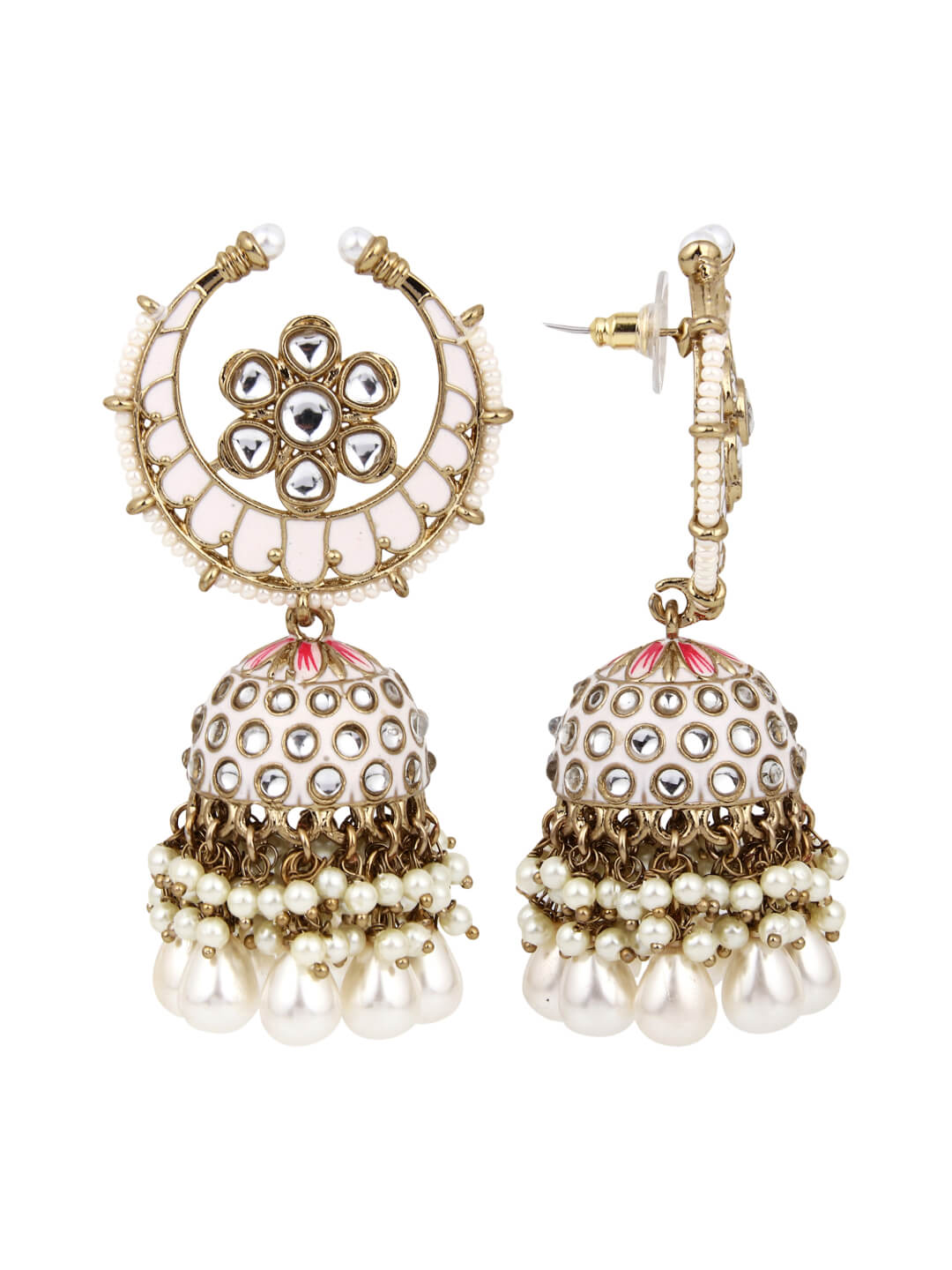 Gold plated kundan & Meenakari Jhumka Earring Pink