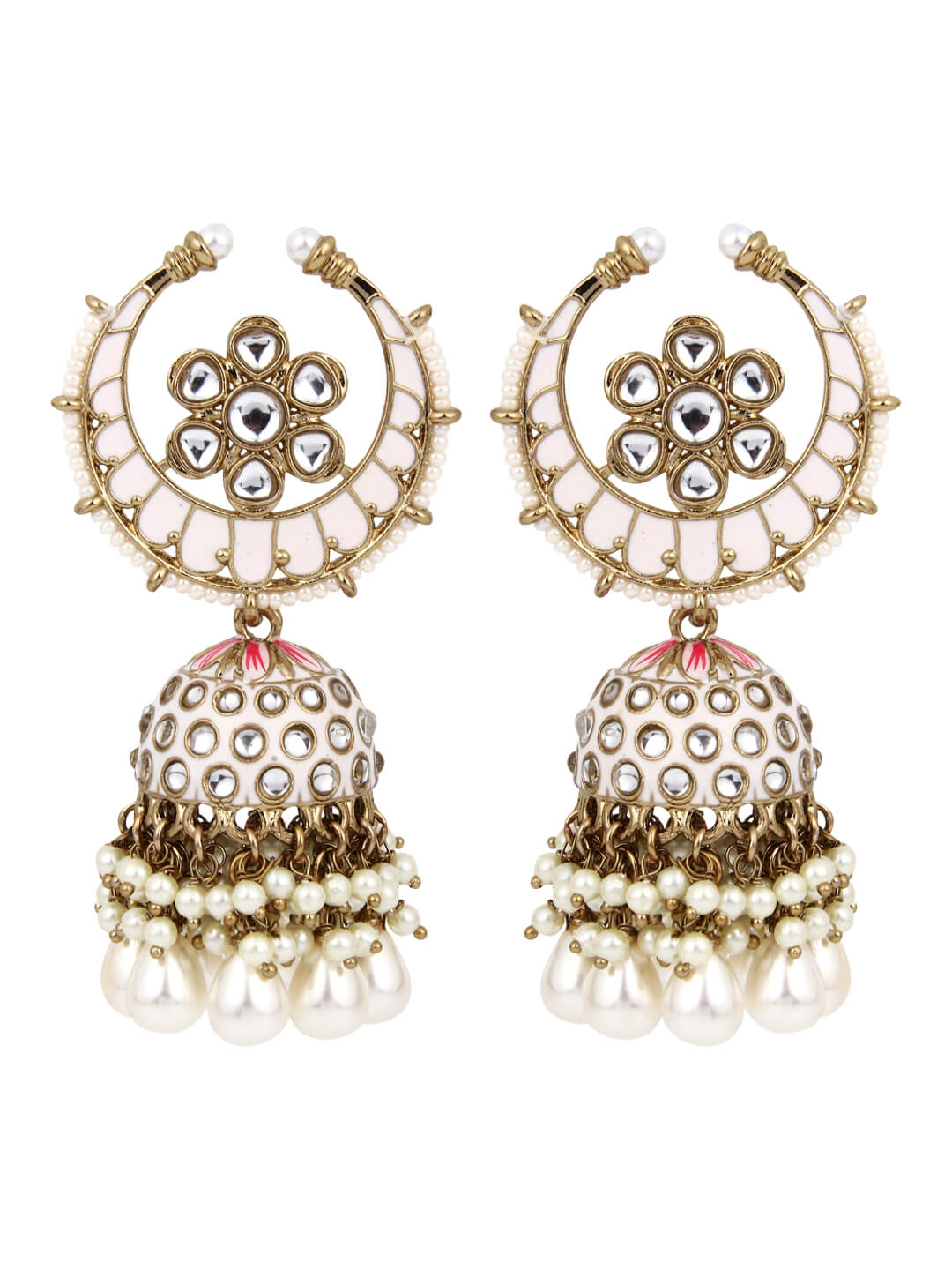 Gold plated kundan & Meenakari Jhumka Earring Pink