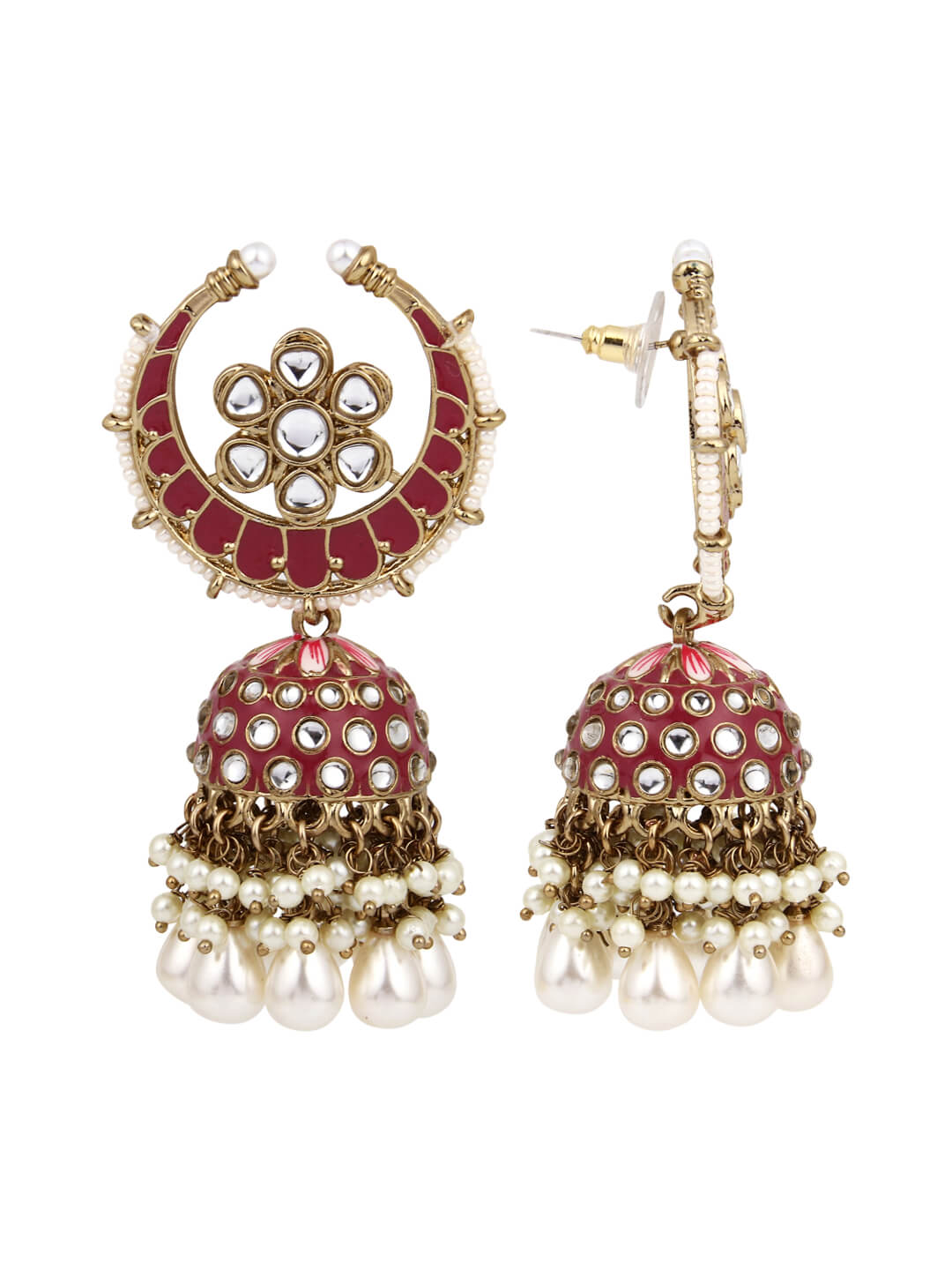 Gold plated kundan & Meenakari Jhumka Earring P