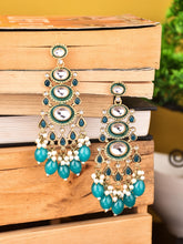 Gold plated kundan & Meenakari Drop Earring Blue