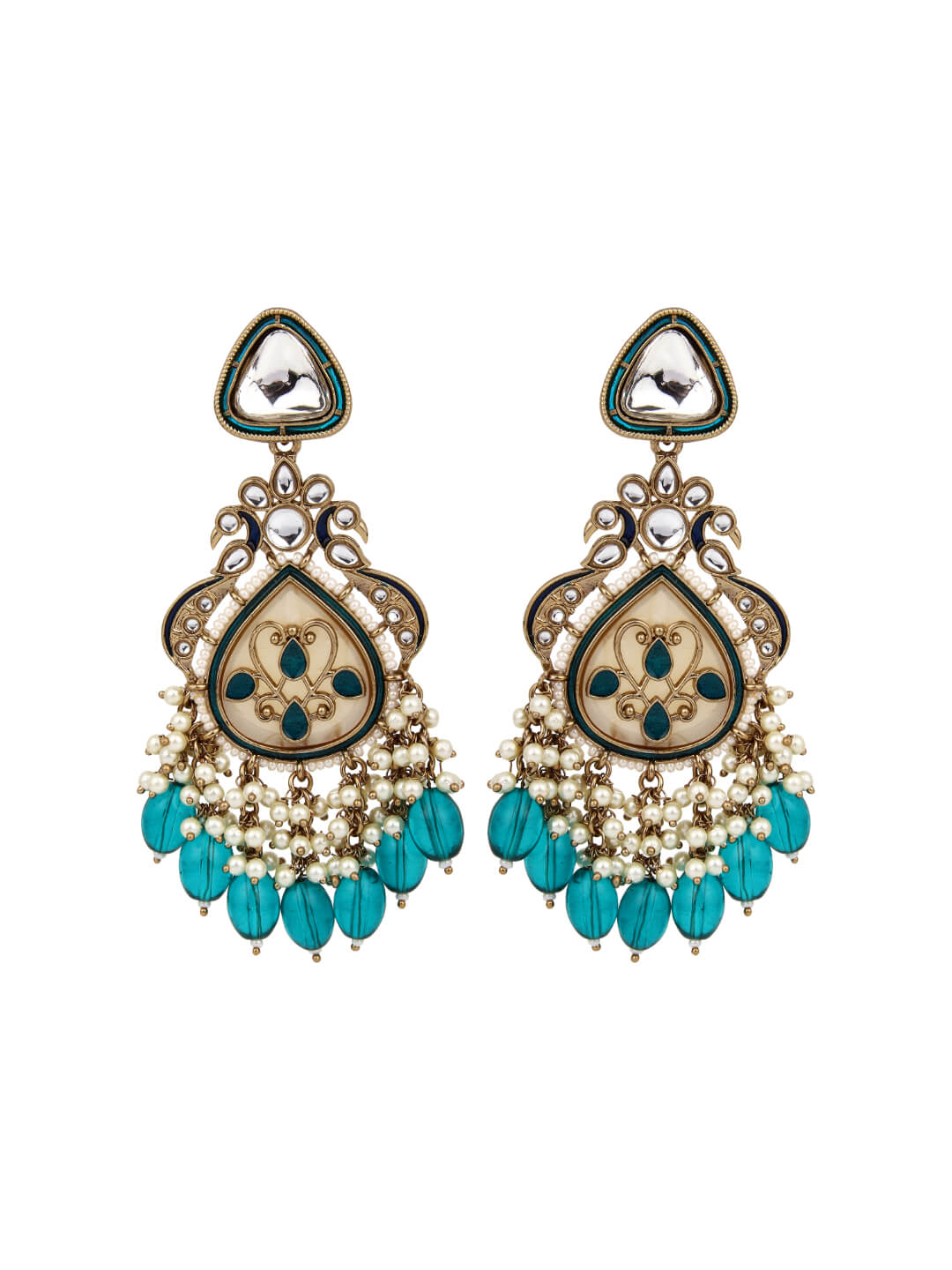 Gold plated kundan & Mother of Pearl Chandbali Blue