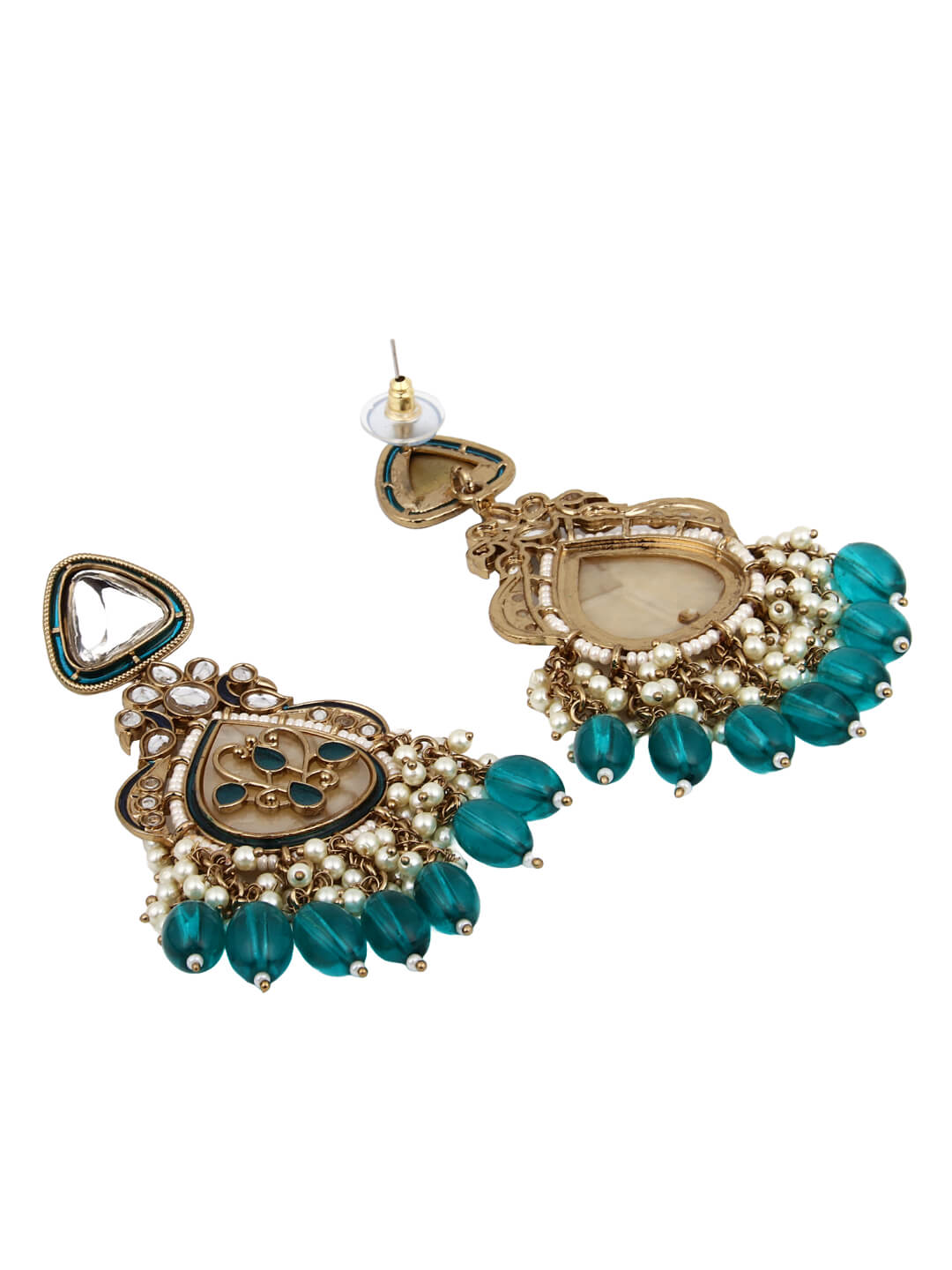 Gold plated kundan & Mother of Pearl Chandbali Blue