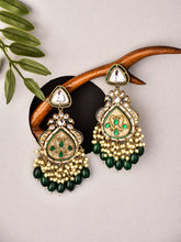 Gold plated kundan & Mother of Pearl Chandbali Green