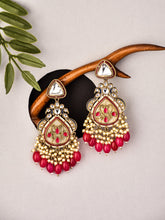Gold plated kundan & Mother of Pearl Chandbali Red