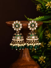 Gold plated kundan & Meenakari Jhumka Earring Green