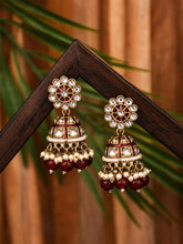 Gold plated kundan & Red Meenakari Jhumka Earring